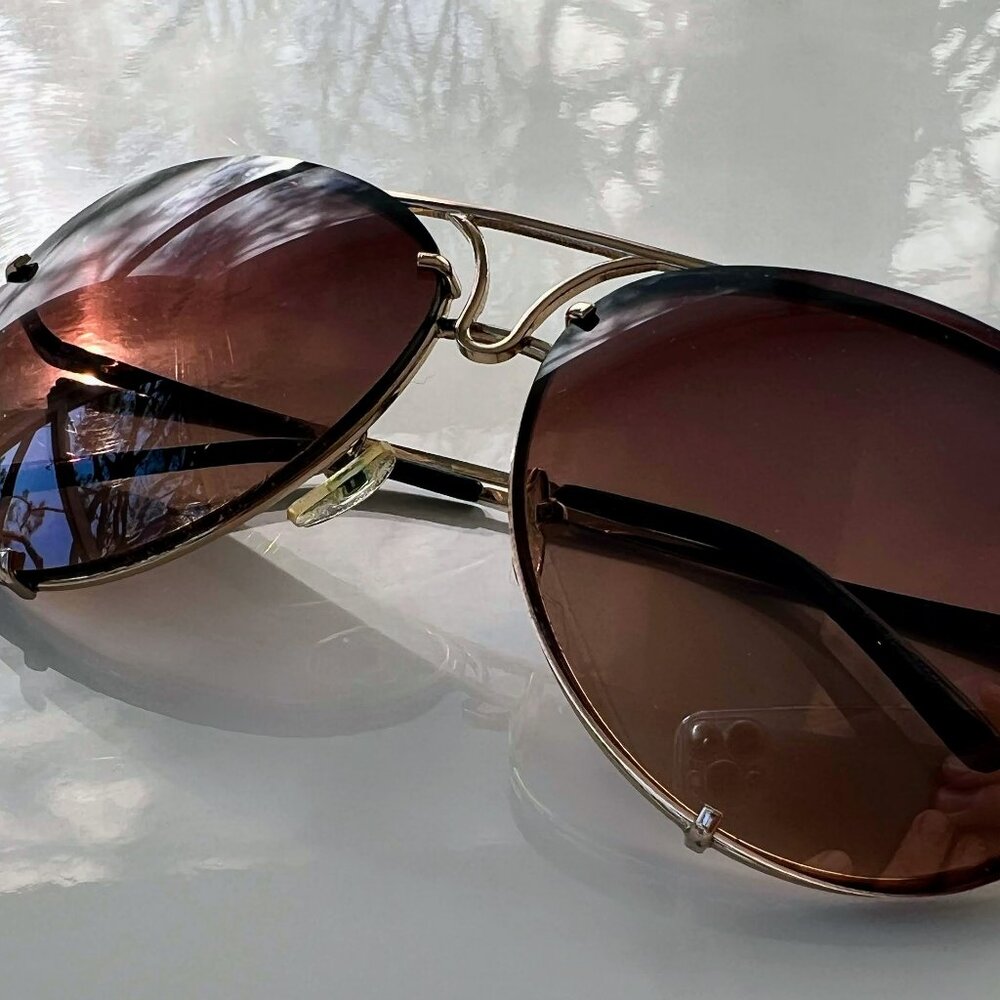 Retro Rimless Oversize Luxury Designer Pilot Sunglasses Brown